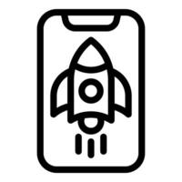 Black and white icon of a rocket ship on a mobile phone screen vector