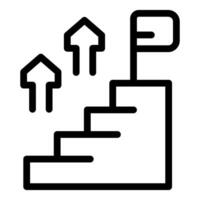 A black and white graphic of stairs leading upwards with arrows and a flag, symbolizing achievement vector