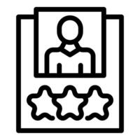 icon of a user profile with a threestar rating below, signifying an average customer feedback score vector