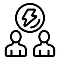 Black and white icon depicting two people with a lightbulb for creative collaboration vector