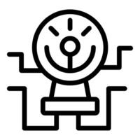 Black line art illustration of a cheerful lightbulb with arms raised, symbolizing a bright idea vector