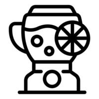 Black line icon illustration of a manual citrus juicer with a lemon half vector