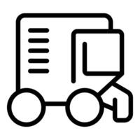 Black and white icon illustrating a delivery service concept with a document and trolley vector