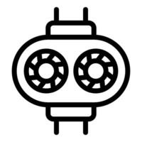 Black and white line art icon of a classic film projector, suitable for web and design use vector