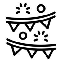 Simple black and white line art of a celebratory banner with flags and confetti vector