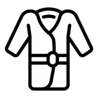 Simple black and white line art icon of a bathrobe suitable for various applications vector