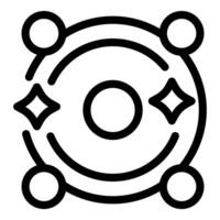 Black and white line art of a stylized solar system with stars vector