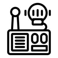 Simplified black and white icon representing a vintage radio with an antenna and speech bubble vector