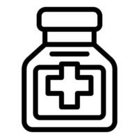 Simple lineart icon of a medical bottle with a cross symbol, suitable for healthrelated design vector