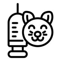 A black and white icon representing a syringe and a smiling cat, symbolizing pet health and vaccination vector