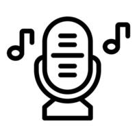 Black and white icon of a classic microphone with musical notes, symbolizing audio recording and singing vector