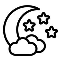 Crescent moon and stars line art icon vector