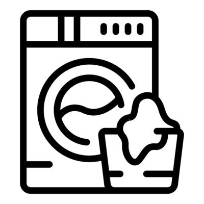Line art illustration of washing machine and laundry basket