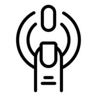 Black and white illustration of a stylized podcast microphone and broadcast waves, indicating digital audio recording vector
