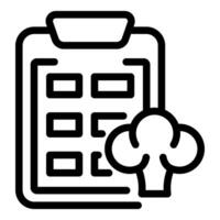 A line art icon depicting a clipboard with a meal plan and a broccoli symbol vector