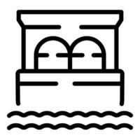 Iconic line art of a market stall by the water vector