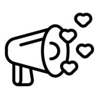 Black and white icon of a megaphone with hearts, symbolizing a message of love vector