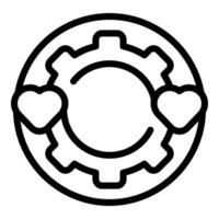 Line art icon of a gear integrated with hearts in a circular badge vector