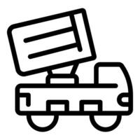Black and white line art icon of a mobile advertisement truck with a billboard vector