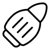Black and white line drawing of a simplified rocket icon, ideal for logos and design vector