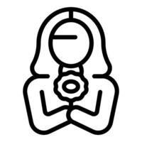 Simple line icon depicting a woman in a meditative pose with a flower vector