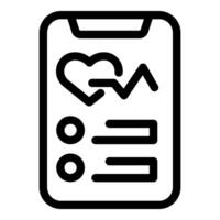 Black line icon of a mobile health app with a heart and pulse graph vector