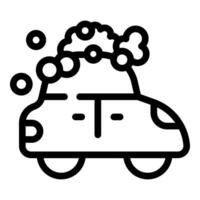 negro y blanco línea Arte de un coche con jabón burbujas, representando un coche lavar Servicio vector