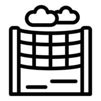Outline icon of a dam with clouds, representing civil engineering and hydroelectric power vector
