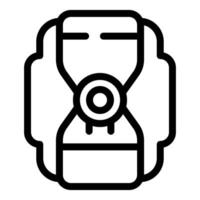 Black and white line art illustration of a backpack with a front pocket and strap details vector