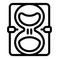 Black outline of an hourglass icon on a white background, depicting the concept of time vector