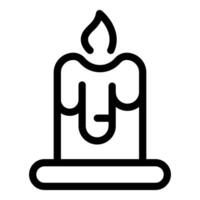 Simple line art icon of a melting candle with flame, black on white background vector