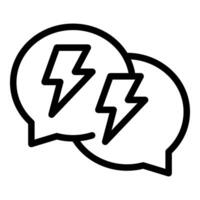 Black and white illustration of two speech bubbles with lightning bolts vector