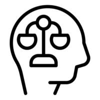 Minimalist line art icon representing a balanced mind with a scale in the silhouette of a head vector