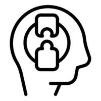 A simple black and white icon representing mental health awareness with a head and a puzzle piece vector