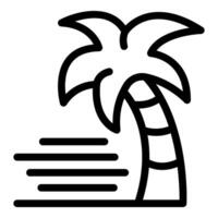 Black and white line art of a palm tree with breeze lines, ideal for logos and tropical themes vector