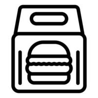 negro línea icono de un hamburguesa eliminar envase, representando rápido comida y entrega vector