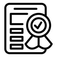 Certificate of achievement icon with checkmark. Ribbon vector