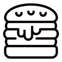 Black and white line drawing of a cute cartoon hamburger with a smiling face vector