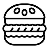 negro y blanco línea Arte de un linda dibujos animados hamburguesa con un sonriente cara vector