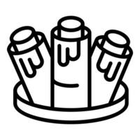 Black and white line art of three melting crayons in a holder vector