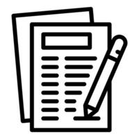 Black and white icon of documents and a pen, symbolizing paperwork and administration vector