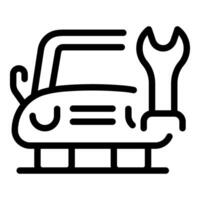 Line art icon depicting vehicle service with wrench, suitable for web and print vector