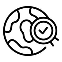 Line art icon representing the concept of global standards and quality assurance with a checkmark vector