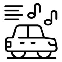 A linear icon illustrating a car with music notes symbolizing audio entertainment during a drive vector