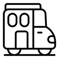 Black and white line art of a cartoon camper van vector