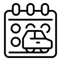 Black and white line art icon of a calendar with a car symbol, representing a service reminder vector
