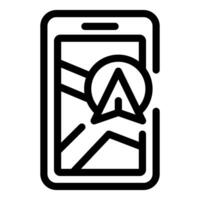 Simplified black and white icon representing a mobile phone with a navigation app vector