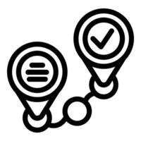illustration of two linked location pins with check marks, representing route confirmation vector