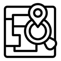 Black and white map icon with magnifying glass vector
