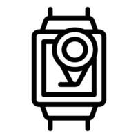 Black and white line art of a smartwatch with a gps location symbol on its screen vector